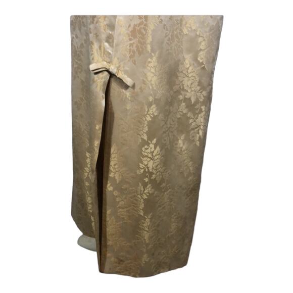 Vintage 1960s Gold Satin Damask sleeveless maxi Dress size large - Picture 10 of 12